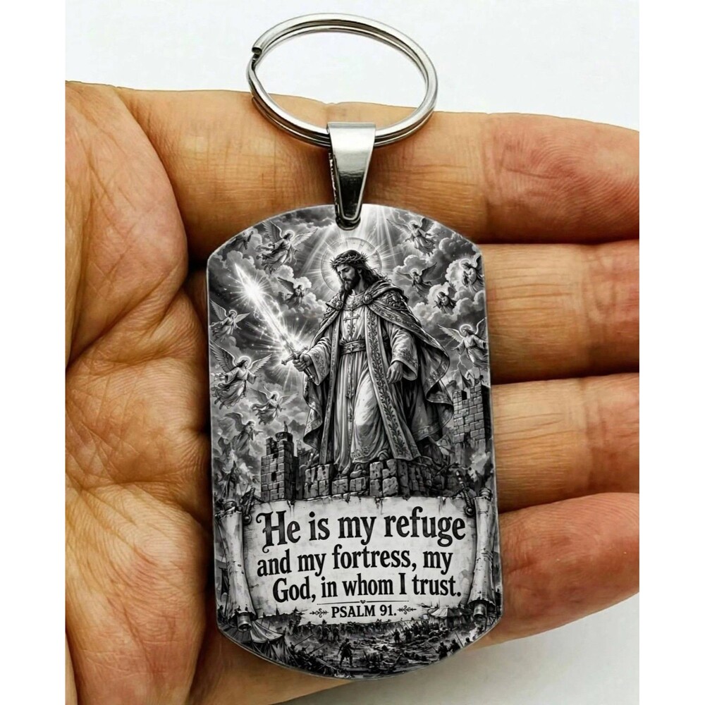 Psalm 91  God Lord Jesus Christ Stainless Keychain Reminder Faith Bless